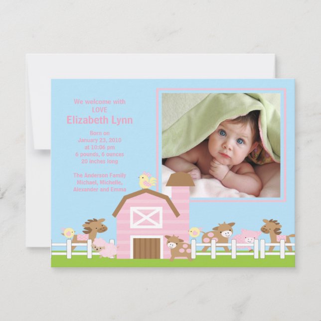 Anúncio de Nascimento de Bebê Menina com Animais d (Frente)