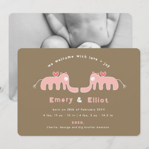 Anúncio de Nascimento de Bebê Menina Elefante Rosa