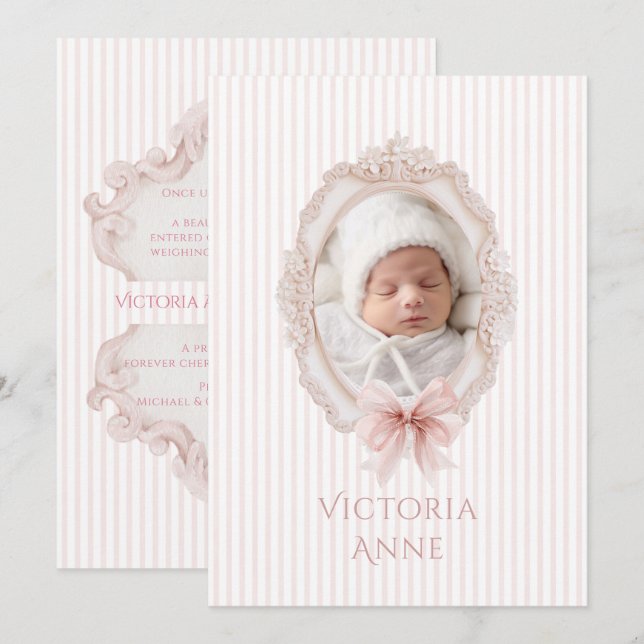 Anúncio de Nascimento de Bebê Menina Elegante Vint (Frente/Verso)