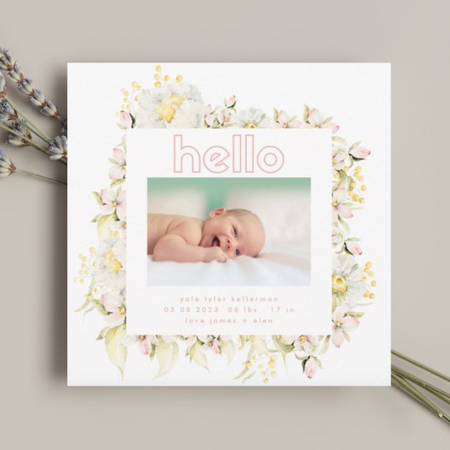 anúncio de nascimento de bebê menina hello rosa de (Criador carregado)