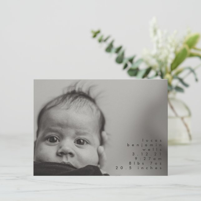 Anúncio de Nascimento de Bebê Menino com Foto Mini (Em pé/Frente)
