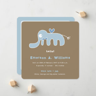 Anúncio de Nascimento de Bebê Menino Elefante Azul