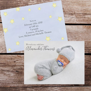 Anúncio de Nascimento de Bebê Menino Estrelas Azui
