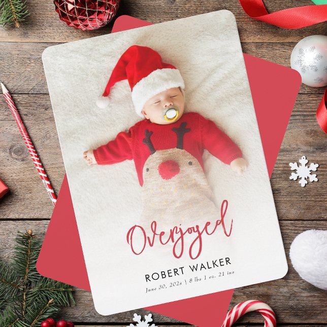 Anúncio de Nascimento de Bebê nas Férias Muito Ale (Overjoyed Holiday Baby Photo Birth Announcement)