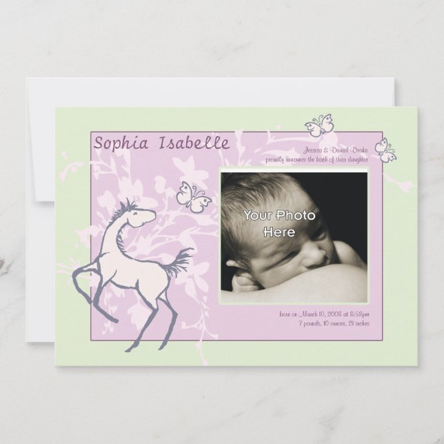 Anúncio de Nascimento de Bebê Pony e Borboletas Ra (Frente)