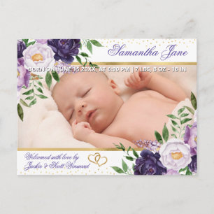 Anúncio de Nascimento de Bebê Recém-Nascido Floral
