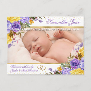 Anúncio de Nascimento de Bebê Recém-Nascido Floral