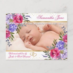 Anúncio de Nascimento de Bebê Recém-Nascido Floral