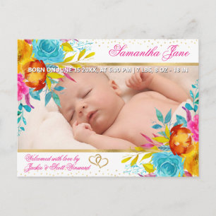 Anúncio de Nascimento de Bebê Recém-Nascido Floral
