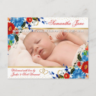 Anúncio de Nascimento de Bebê Recém-Nascido Floral
