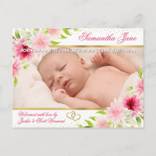Anúncio de Nascimento de Bebê Recém-Nascido Floral