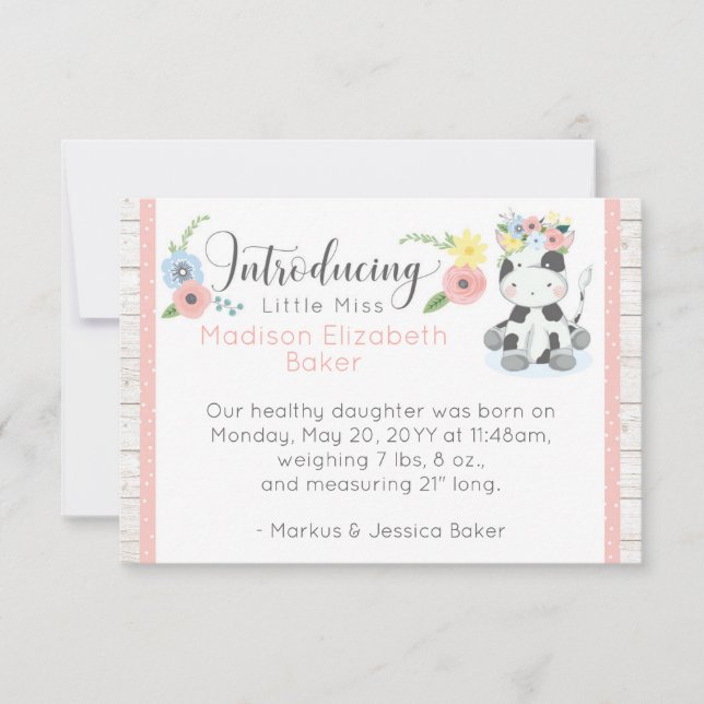 Anúncio de Nascimento de Bebê Russo Floral Bebê (Frente)