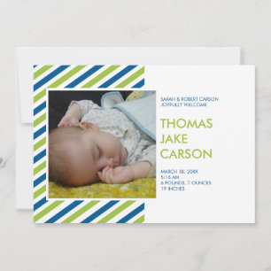 Anúncio de nascimento de bebê verde azul com listr