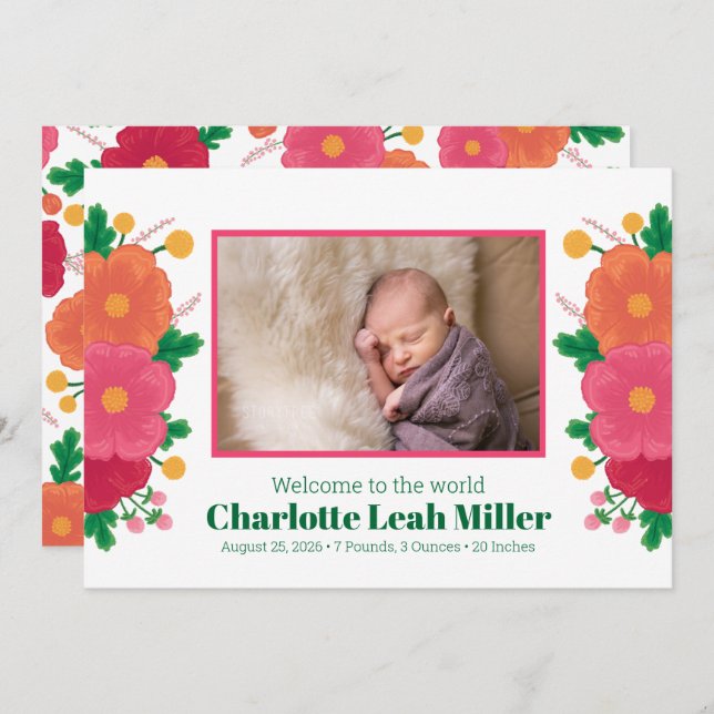 Anúncio de Nascimento de Bold Blooms (Frente/Verso)