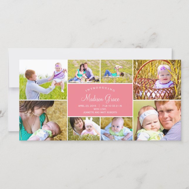 Anúncio de Nascimento de Colagem de na moda - Rosa (Frente)