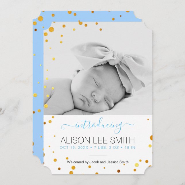 Anúncio de Nascimento de Confetti Dourado (Frente/Verso)