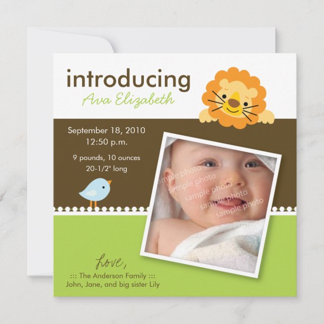 Anúncio de Nascimento de Designer Leão & Passarinh (Frente)