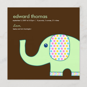 Anúncio de nascimento de elefante bebê, castanho e