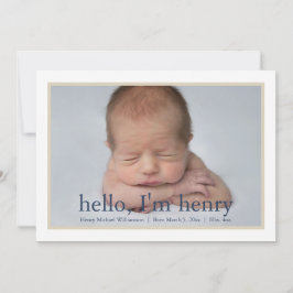 Anúncio de Nascimento de Foto Azul Tan de Menino S