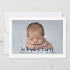 Anúncio de nascimento de Foto Branco Simples Azul