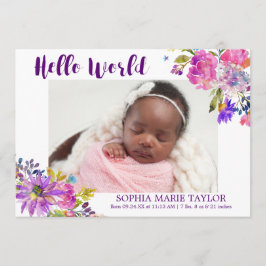 Anúncio de nascimento de Foto da Flor Púrpura e Az