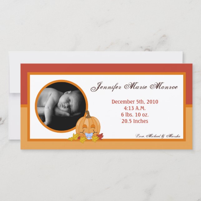 Anúncio de Nascimento de Foto de Abóbora de outono (Frente)
