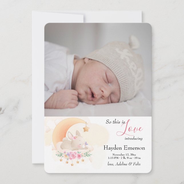 Anúncio de Nascimento de Foto de Bunny Dormindo (Frente)