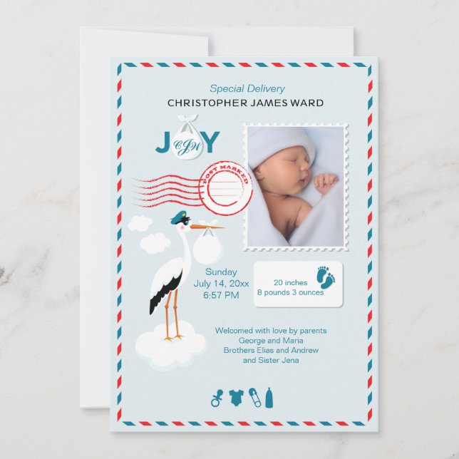 Anúncio de nascimento de foto de entrega especial (Frente)