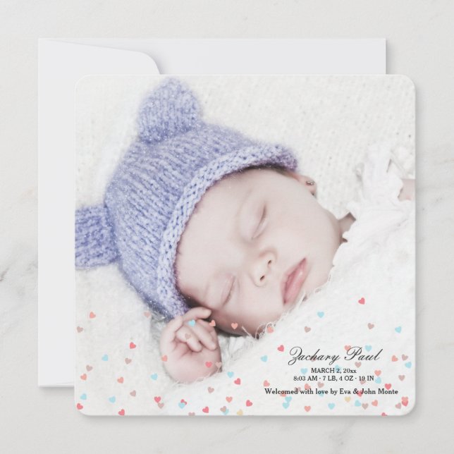 Anúncio de Nascimento de Foto de Menino de Coraçõe (Frente)