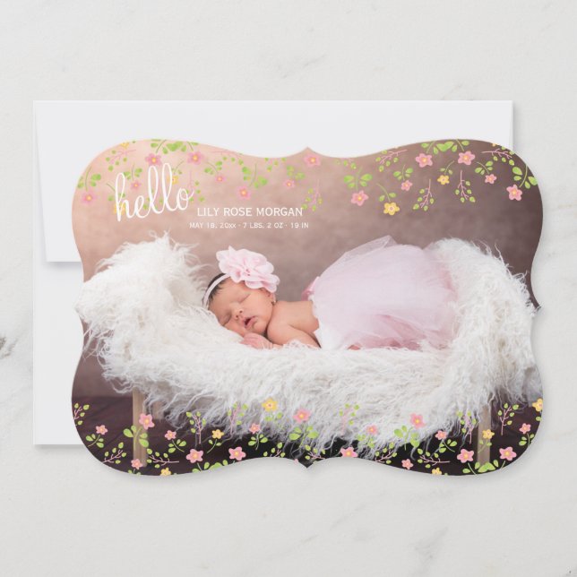 Anúncio de Nascimento de Foto de Pequenas Flores P (Frente)