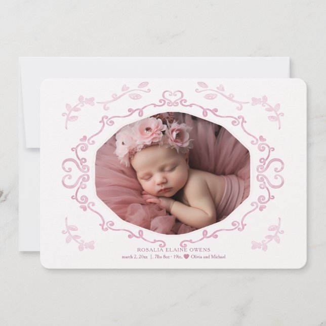 Anúncio de Nascimento de Foto de Quadro Cursivo (Frente)