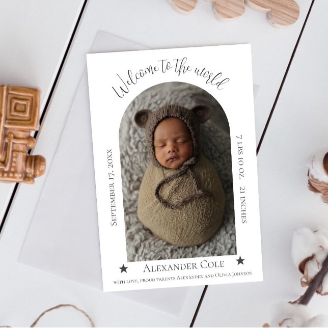 Anúncio de nascimento de Foto de Quadro Simples (White Simple Arch Frame Photo Birth Announcement)