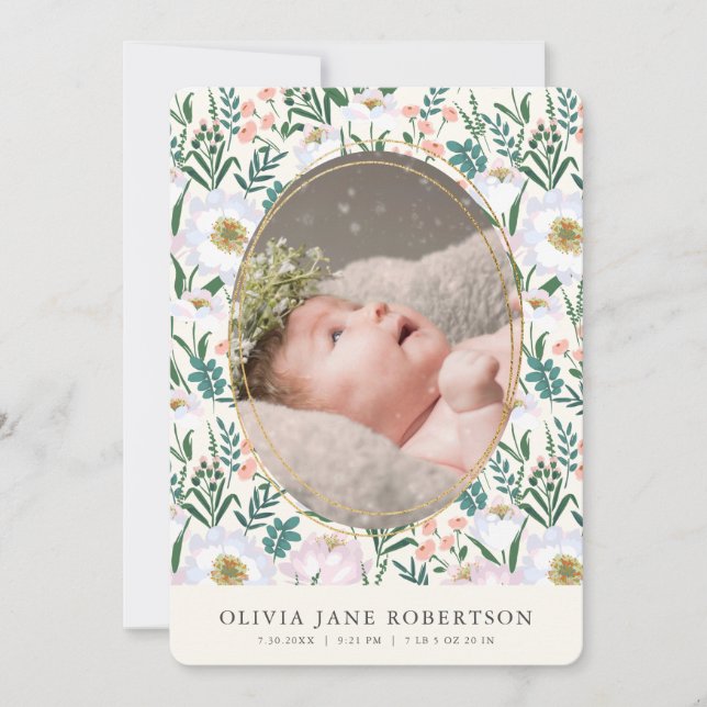 Anúncio de Nascimento de Foto de Rapariga Rosa Sel (Frente)