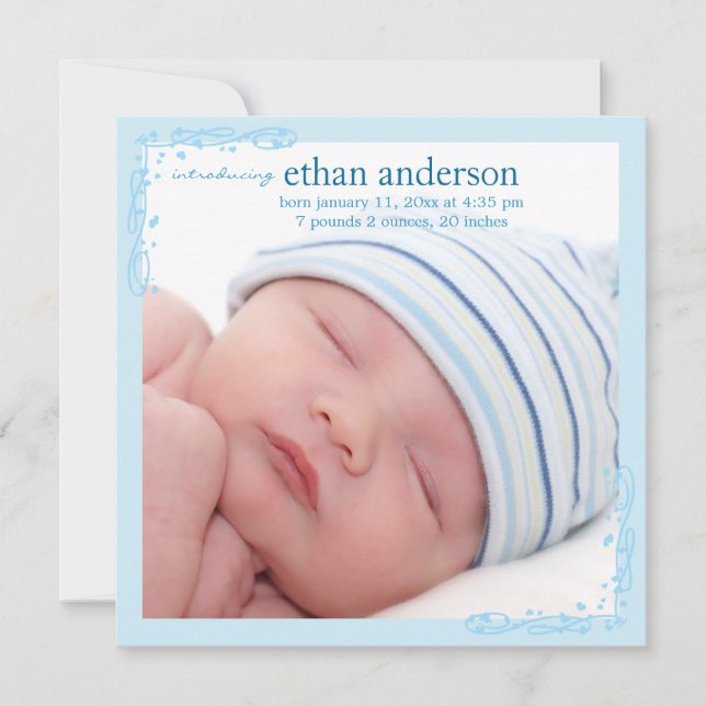 Anúncio de nascimento de Foto do Baby Boy Swirl Bl (Frente)
