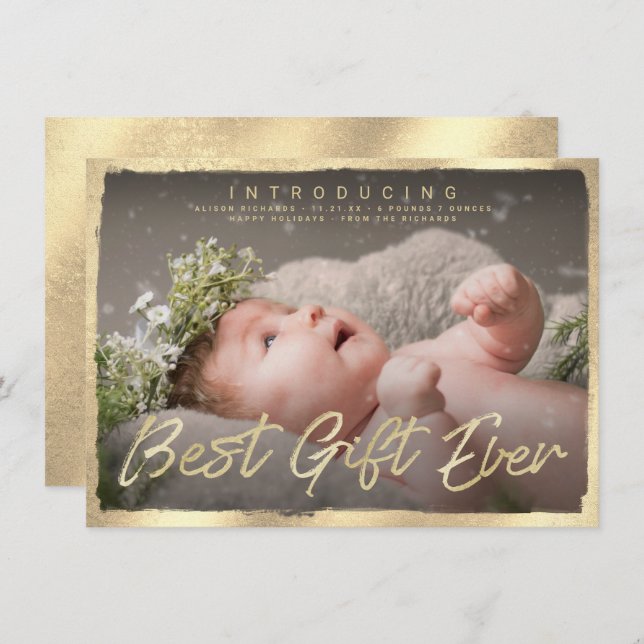 Anúncio de nascimento de Foto do Bebê com Melhor P (Frente/Verso)