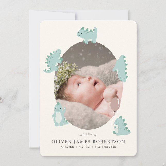 Anúncio de Nascimento de Foto do Menino Dinossauro (Frente)