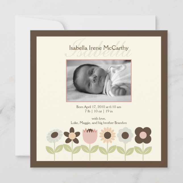 Anúncio de nascimento de foto do primavera Garden (Frente)