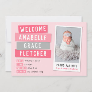 Anúncio de Nascimento de Foto do Snapshot 2 Rosa e