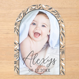 Anúncio de Nascimento de Foto em Folhagem Preta e