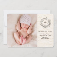 Anúncio de Nascimento de Foto Floral Monograma