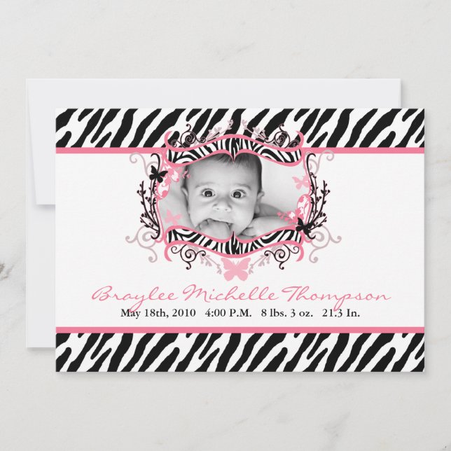 Anúncio de nascimento de Foto Impressa Zebra de Bo (Frente)