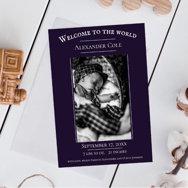 Anúncio de Nascimento de Foto Minimalista Roxo (Purple Minimalist Photo Birth Announcement)