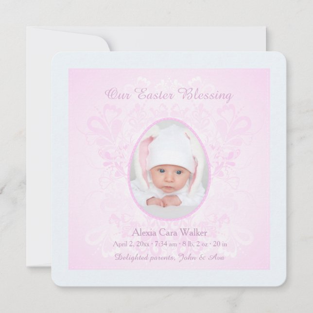 Anúncio de Nascimento de Foto Rosa de Bênção da pá (Frente)