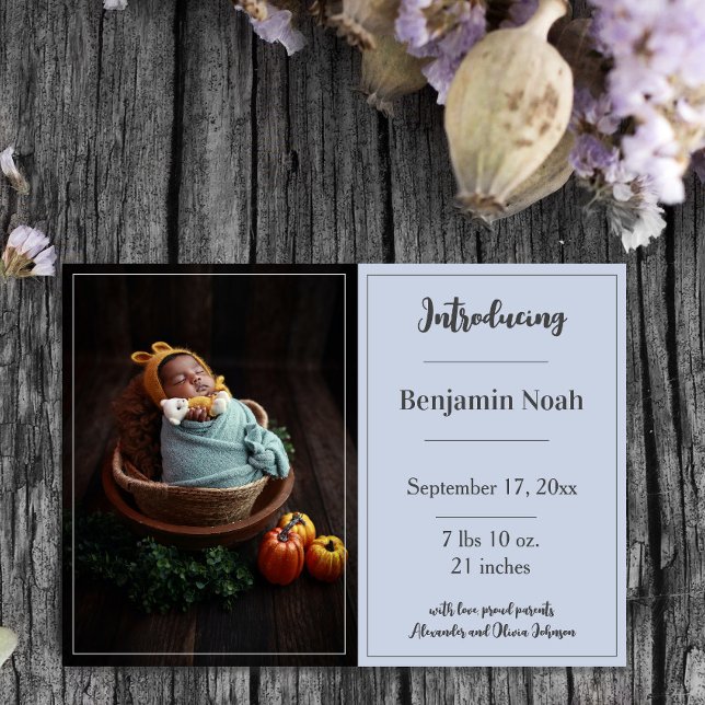 Anúncio de nascimento de Foto Simples Azul (Blue Simple Photo Birth Announcement)