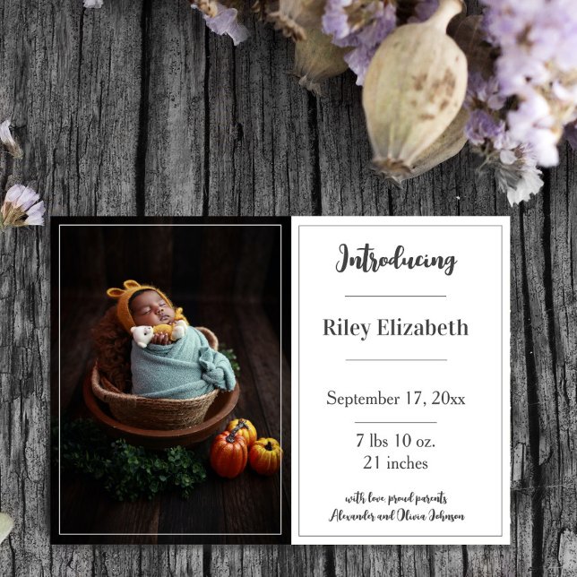 Anúncio de nascimento de Foto Simples Branco (White Simple Photo Birth Announcement)