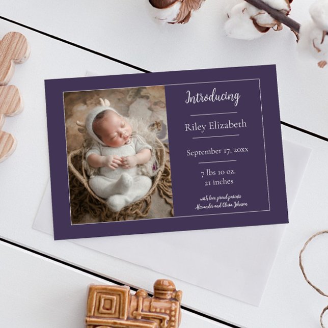 Anúncio de nascimento de Foto Simples Roxo (Purple Simple Photo Birth Announcement)