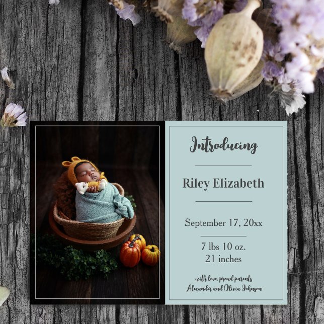 Anúncio de nascimento de Foto Simples Teal (Teal Simple Photo Birth Announcement)