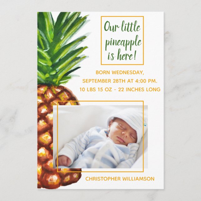 Anúncio de Nascimento de Foto Tropical de Pineappl (Frente)