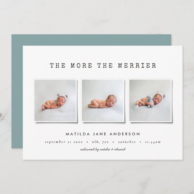 Anúncio de nascimento de fotos simples e moderno (Frente/Verso)