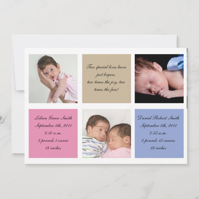 Anúncio de nascimento de gêmeos - Menina e menino (Frente)